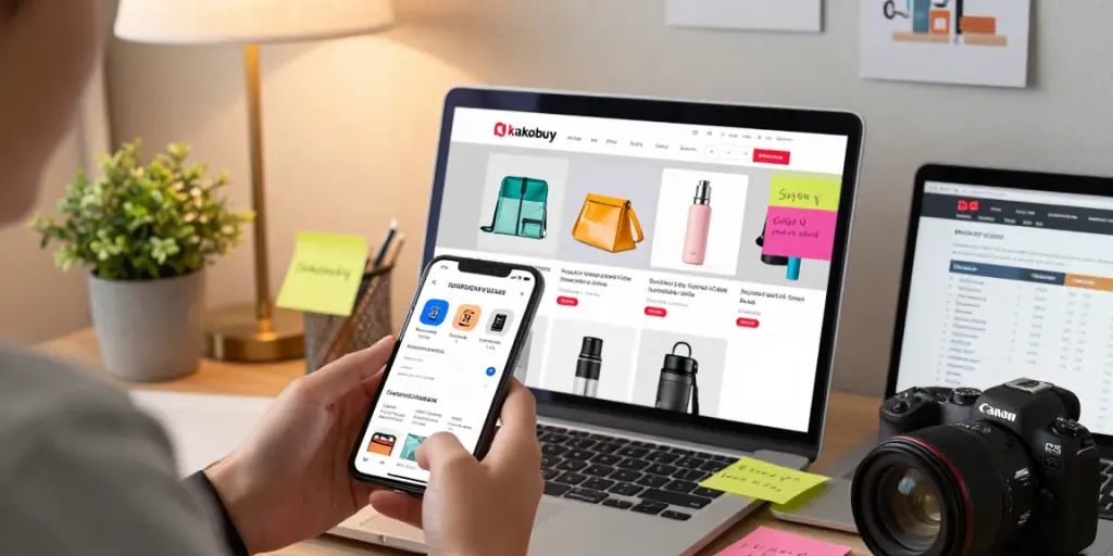 Engaged user exploring the kakobuy list on a vibrant shopping website.